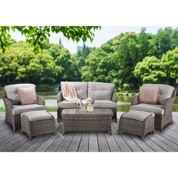 Hyannis Rattan Garden Sofa Set With Coffee Table In Grey | Bed Sava