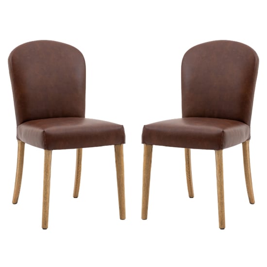 Hyeres Antique Brown Leather Dining Chairs With Oak Legs In Pair