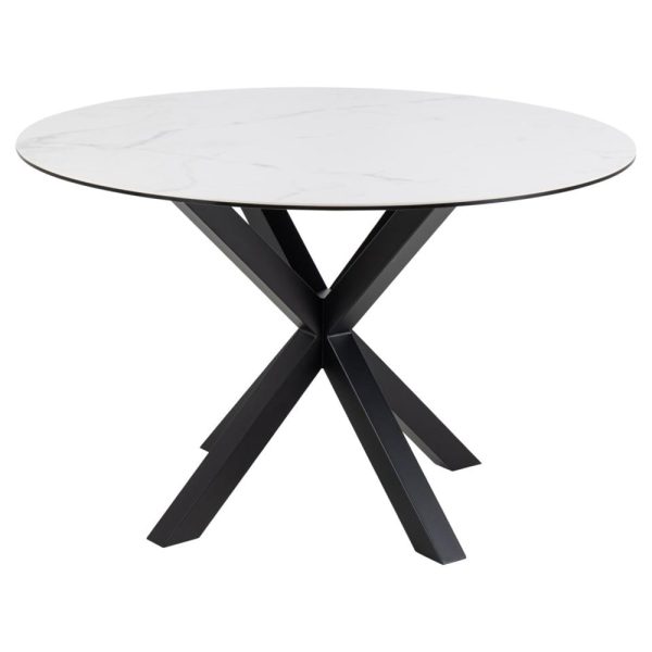 Hyeres Ceramic Round Dining Table In White Akranes | Bed Sava