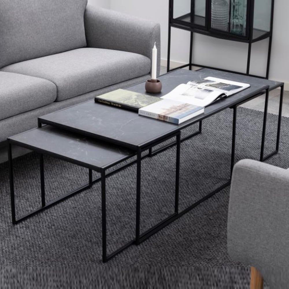 Ibiza Wooden Nesting Coffee Tables In Black Izmir Marble Effect