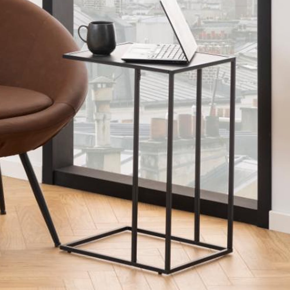 Ibiza Wooden Side Table In Black Izmir Marble Effect