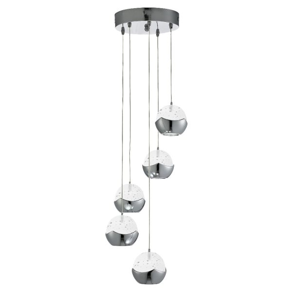 Ice Ball 5 Light Multi Drop Pendant Light In Chrome | Bed Sava