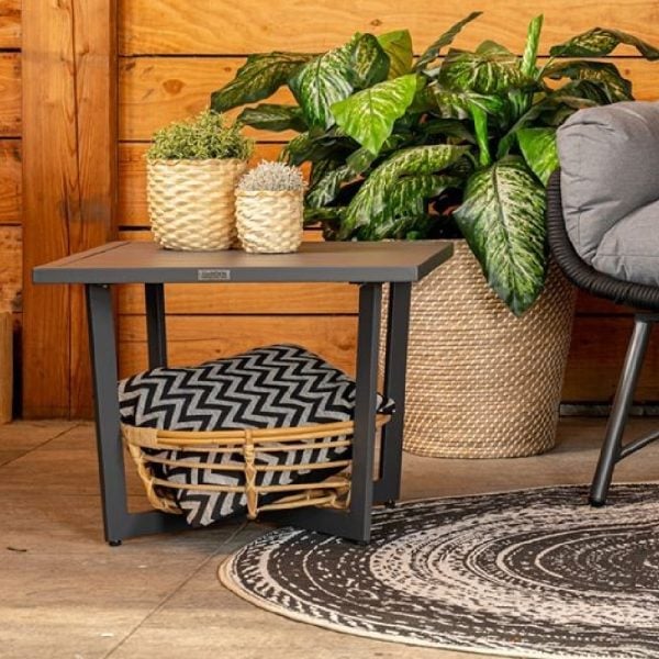 Idriya Large Aluminium Garden Side Table In Black | Bed Sava