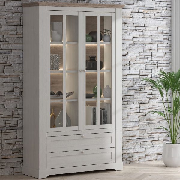 Iloppa Wooden Display Cabinet With 2 Door 2 Drawer In Snowy Oak | Bed Sava