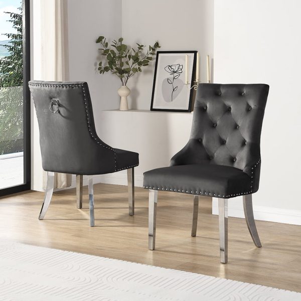 Imperial Black Velvet Button Back Dining Chairs In Pair | Bed Sava