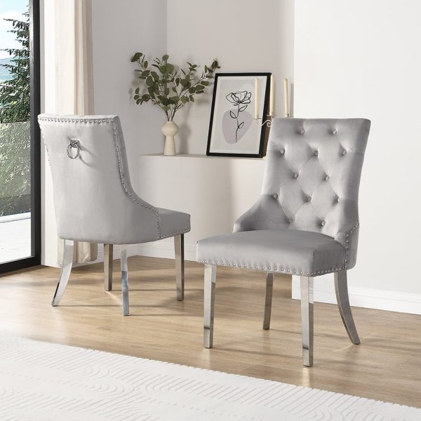 Imperial Grey Velvet Button Back Dining Chairs In Pair | Bed Sava
