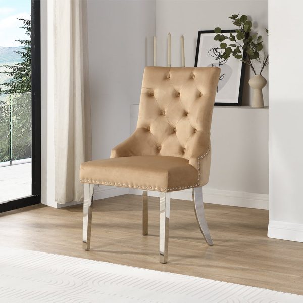 Imperial Velvet Button Back Dining Chair In Champagne | Bed Sava