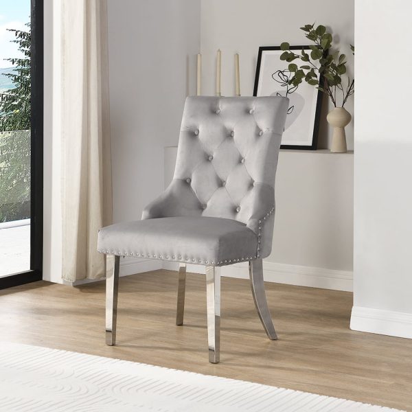 Imperial Velvet Button Back Dining Chair In Grey | Bed Sava