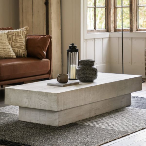 Inca Wooden Coffee Table In Whitewash | Bed Sava