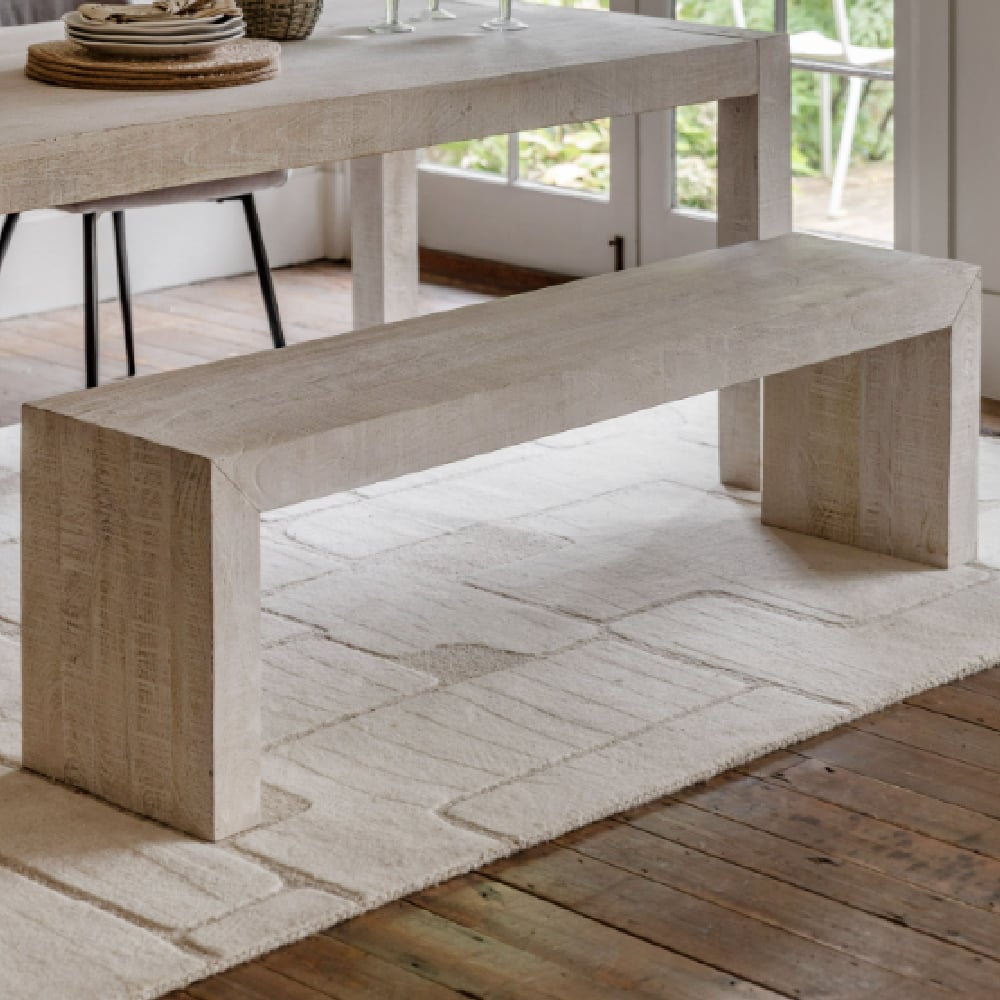 Inca Wooden Dining Bench In Whitewash