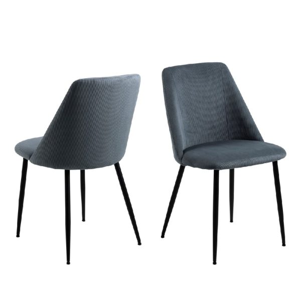 Indio Grey Fabric Dining Chairs With Black Legs In Pair | Bed Sava