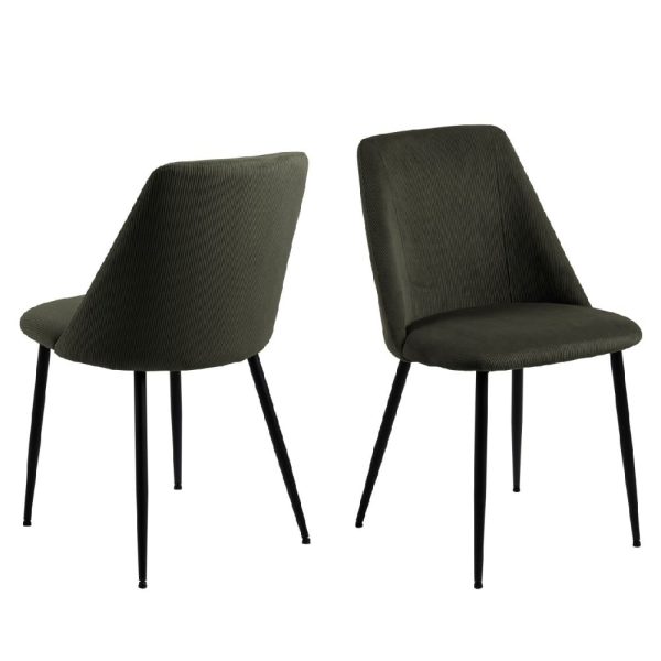 Indio Olive Green Fabric Dining Chairs With Black Legs In Pair | Bed Sava