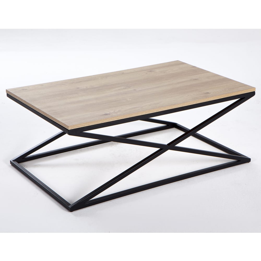 Indio Wooden Coffee Table With Black Metal Frame In Oak