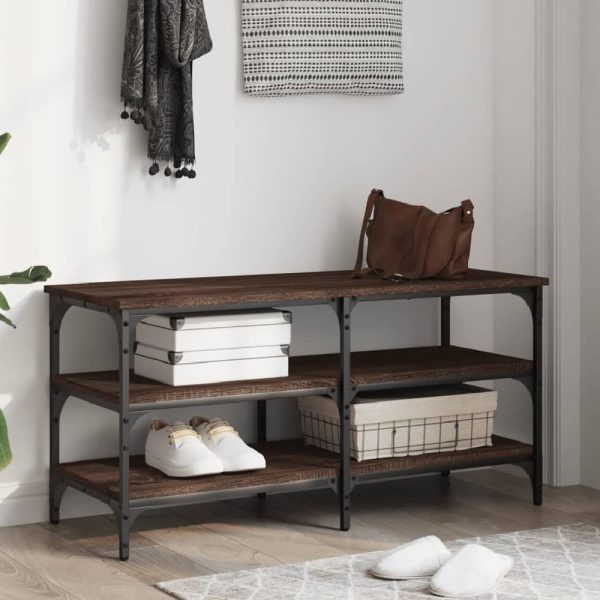 Indio Wooden Large Shoe Bench With 2 Shelves In Brown | Bed Sava