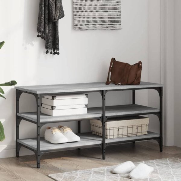 Indio Wooden Large Shoe Bench With 2 Shelves In Grey Sonoma | Bed Sava