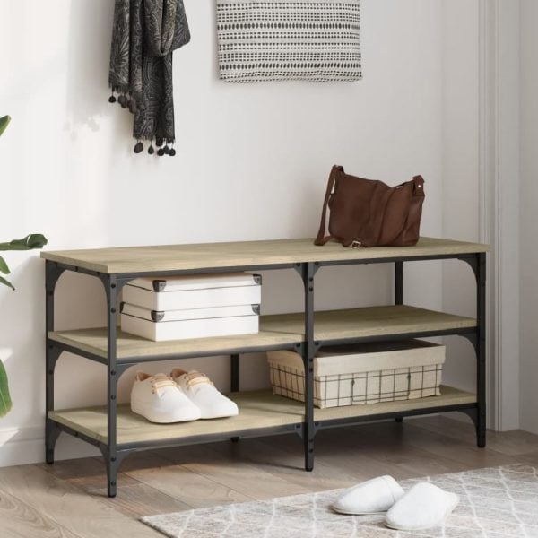 Indio Wooden Large Shoe Bench With 2 Shelves In Sonoma Oak | Bed Sava