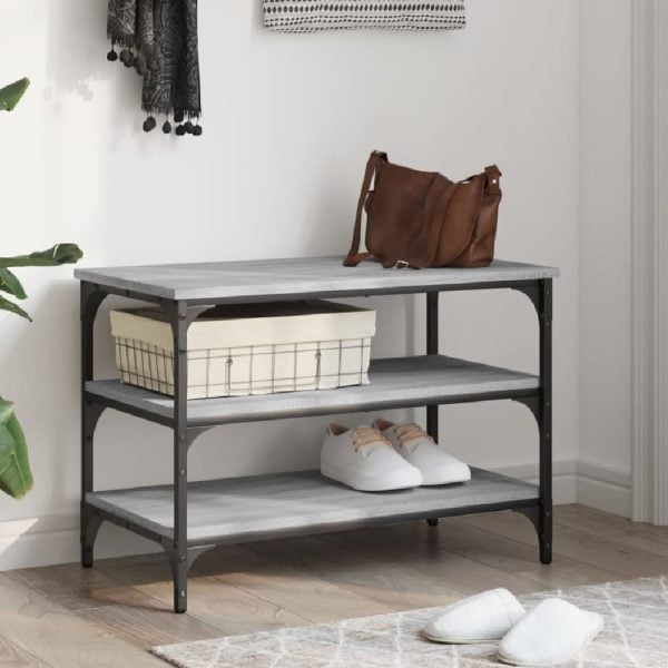 Indio Wooden Small Shoe Bench With 2 Shelves In Grey Sonoma | Bed Sava