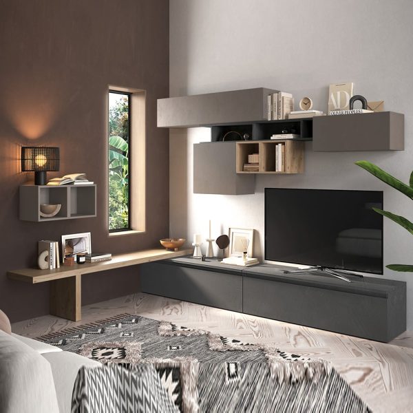 Infinite Corner Wooden Entertainment Unit In Clay Cadiz And Lead | Bed Sava