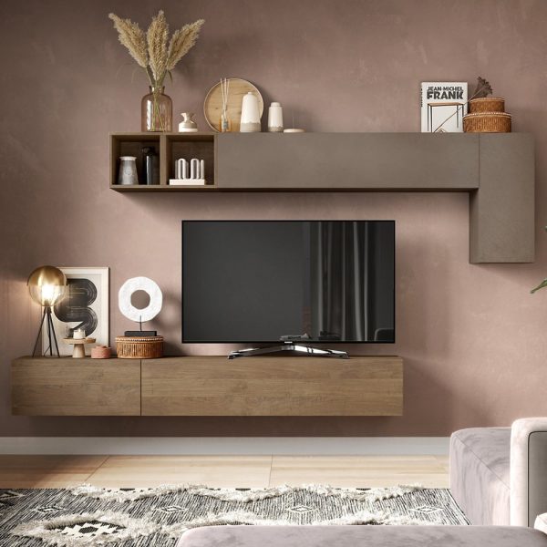 Infinite I Wall Hung Wooden Entertainment Unit In Bronze And Mercure | Bed Sava