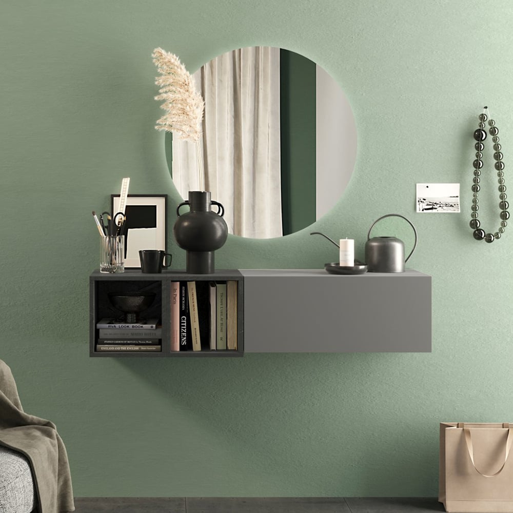 Infinite I Wall Hung Wooden Hallway Furniture Set In Slate And Lead