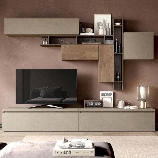 Infinite I Wooden Entertainment Unit In Clay Bronze And Cadiz | Bed Sava