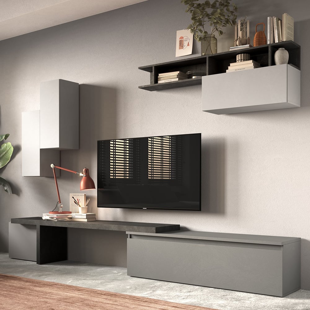 Infinite I Wooden Entertainment Unit In Slate Chalk And Lead