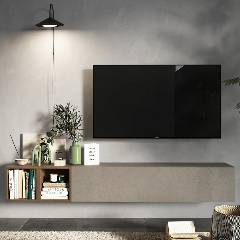 Infinite II Wall Hung Wooden Entertainment Unit In Clay And Mercure