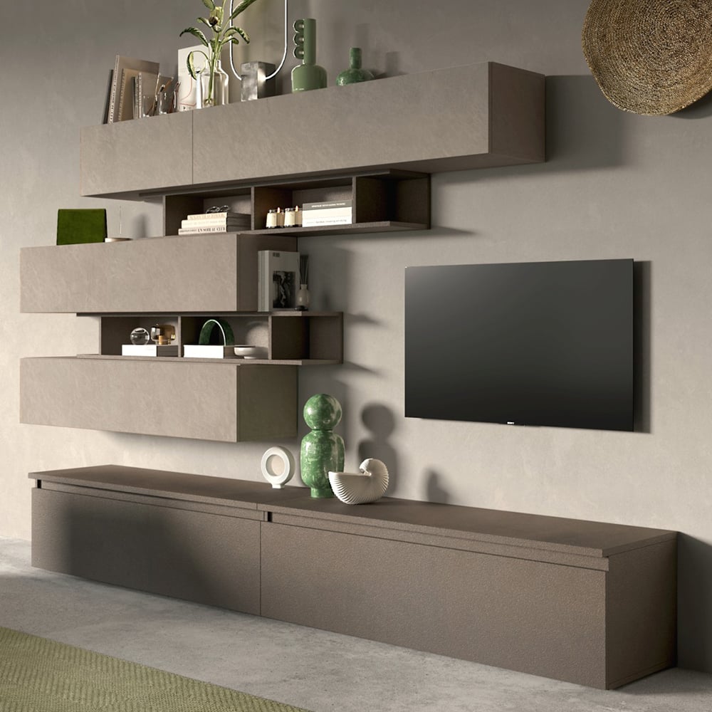 Infinite III Wooden Entertainment Unit In Clay And Bronze