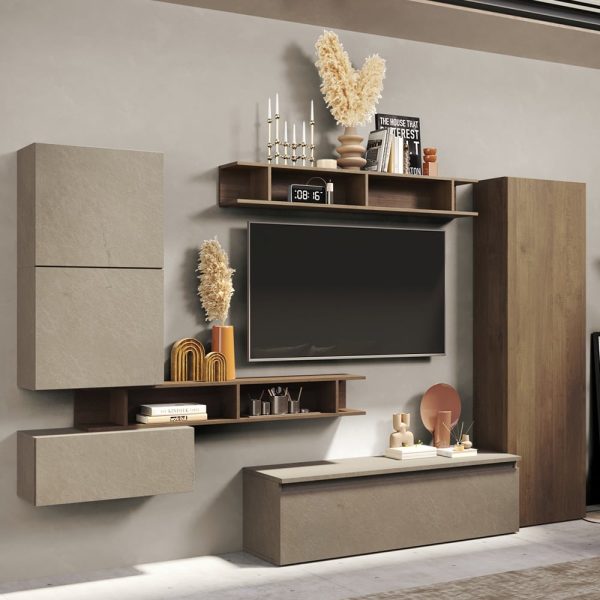 Infinite IV Wooden Entertainment Unit In Clay And Mercure | Bed Sava