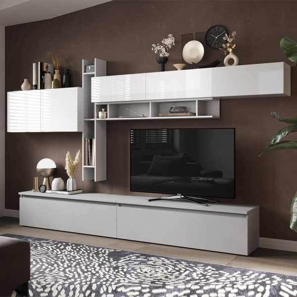 Infinite V White High Gloss Entertainment Unit In Chalk | Bed Sava