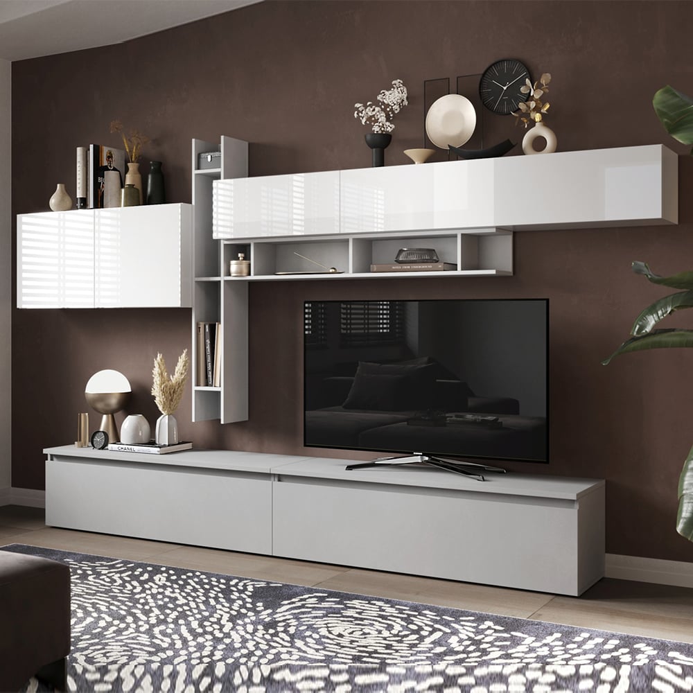 Infinite V White High Gloss Entertainment Unit In Chalk