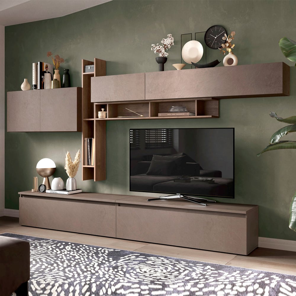 Infinite V Wooden Entertainment Unit In Bronze And Mercure
