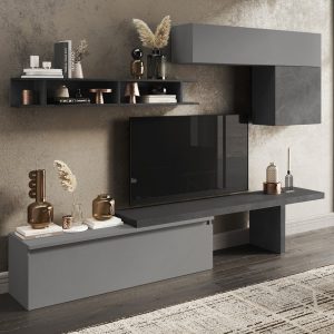 Infinite V Wooden Entertainment Unit In Slate And Lead | Bed Sava