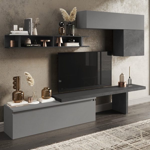 Infinite V Wooden Entertainment Unit In Slate And Lead | Bed Sava