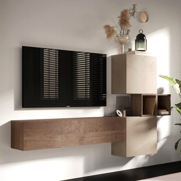 Infinite VI Wooden Entertainment Unit In Clay And Mercure | Bed Sava