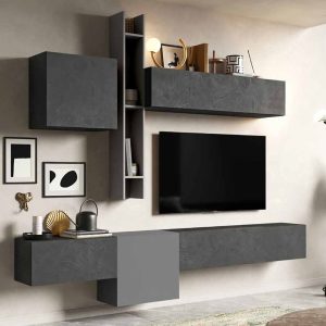 Infinite I Wall Hung Wooden Entertainment Unit In Slate And Lead | Bed Sava
