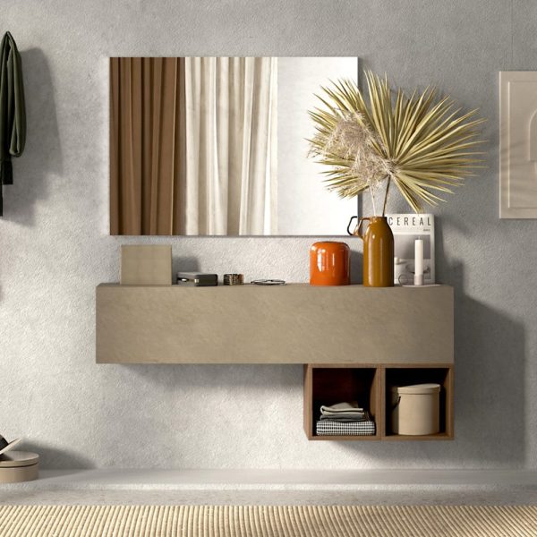 Infinite Wall Hung Wooden Hallway Furniture Set In Clay And Mercure | Bed Sava