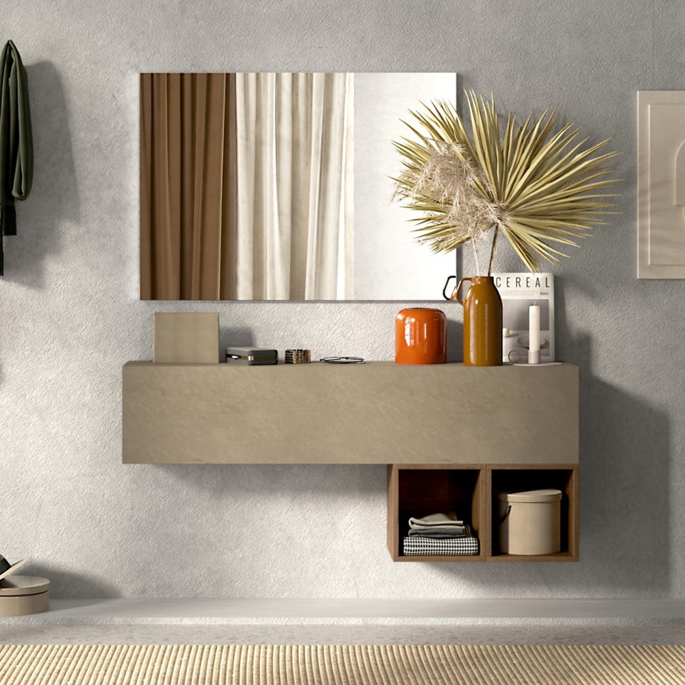 Infinite Wall Hung Wooden Hallway Furniture Set In Clay And Mercure