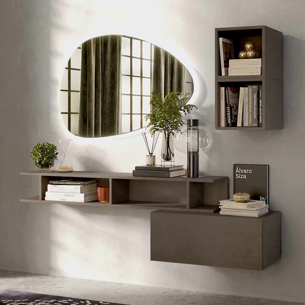 Infinite Wall Hung Wooden Hallway Furniture Set In Bronze