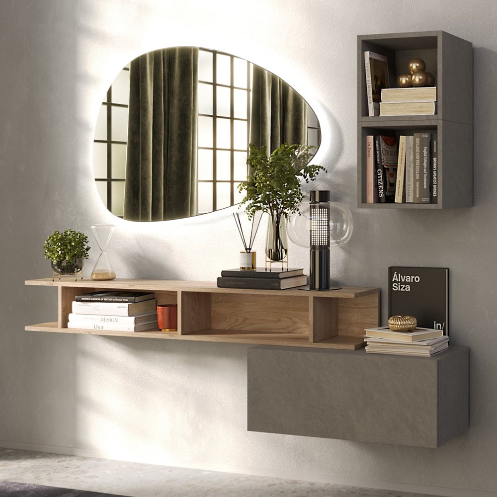 Infinite Wall Hung Wooden Hallway Furniture Set In Clay And Cadiz