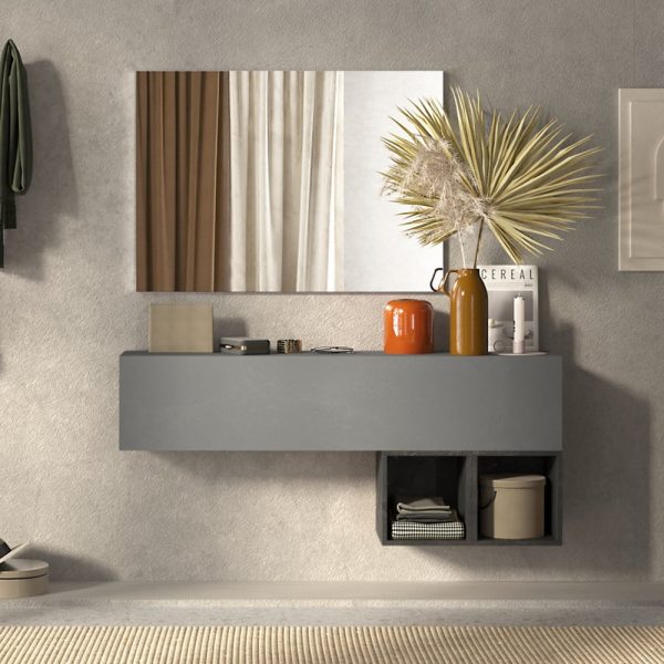 Infinite Wall Hung Wooden Hallway Furniture Set In Slate And Lead | Bed Sava