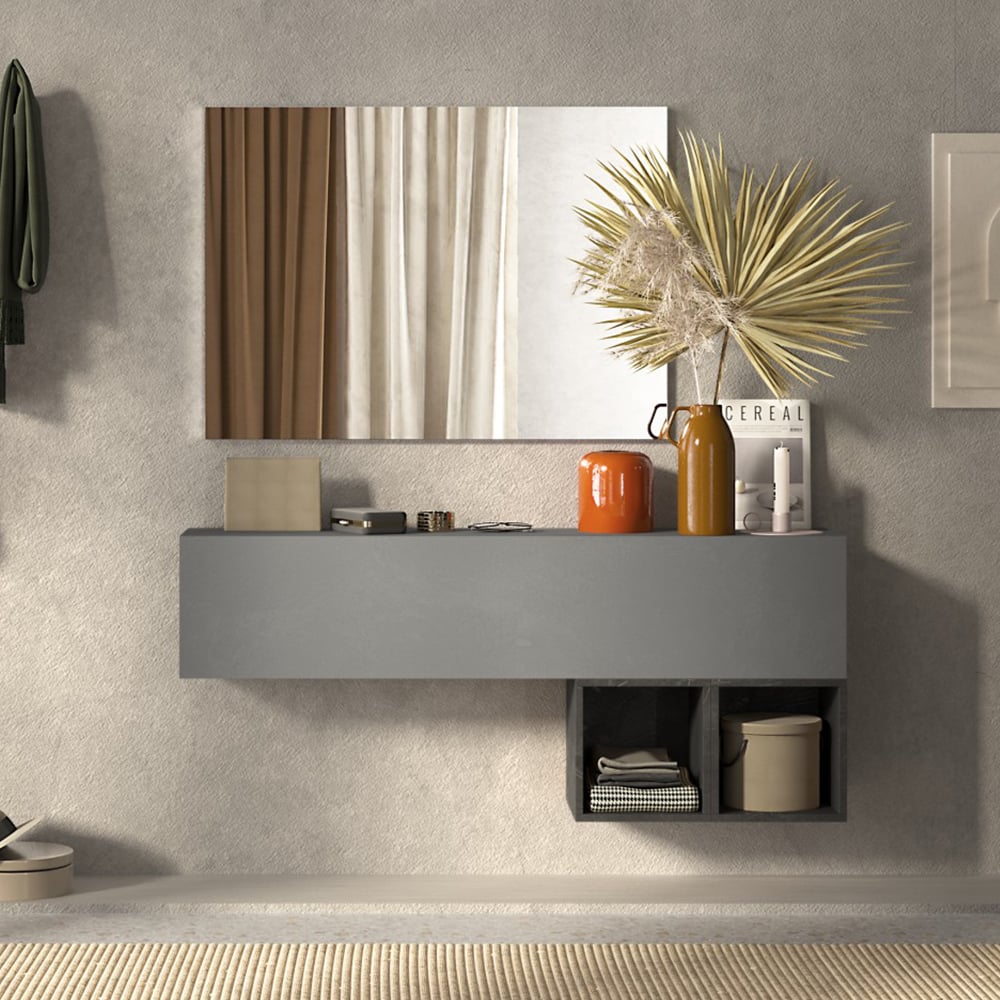 Infinite Wall Hung Wooden Hallway Furniture Set In Slate And Lead