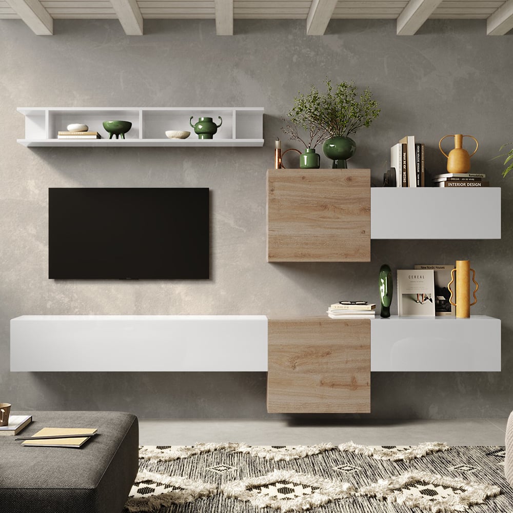 Infinite Wall Hung White High Gloss Entertainment Unit In Cadiz