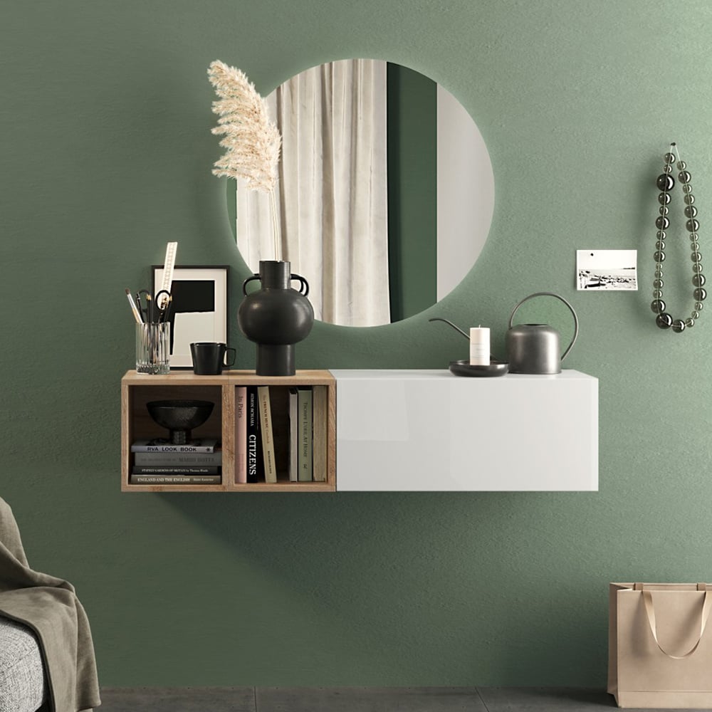 Infinite Wall Hung White High Gloss Hallway Furniture Set In Cadiz