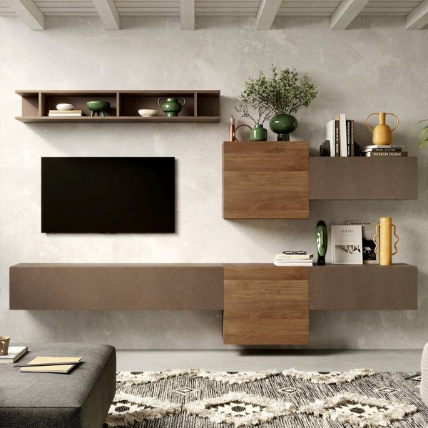 Infinite Wall Hung Wooden Entertainment Unit In Bronze And Mercure | Bed Sava