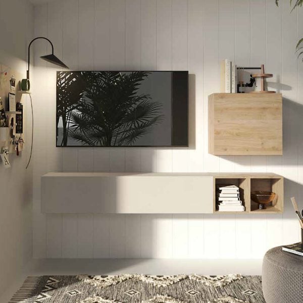Infinite Wall Hung Wooden Entertainment Unit In Cadiz And Cashmere | Bed Sava
