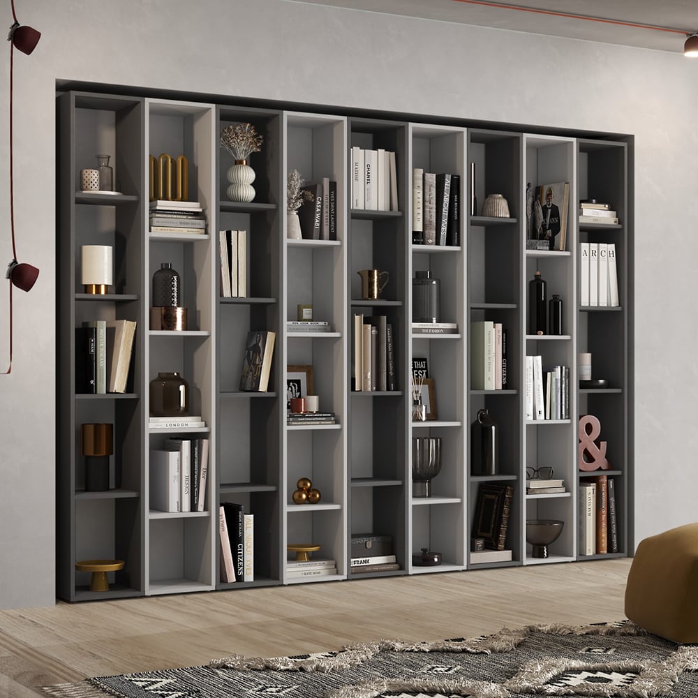 Infinite Wooden Bookcase With 30 Shelves In Slate And Chalk