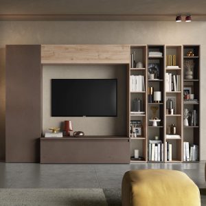 Infinite Wooden Entertainment Unit With Bookcase In Bronze And Cadiz | Bed Sava