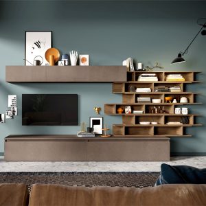 Infinite Wooden Entertainment Unit With Bookcase In Bronze Mercure | Bed Sava
