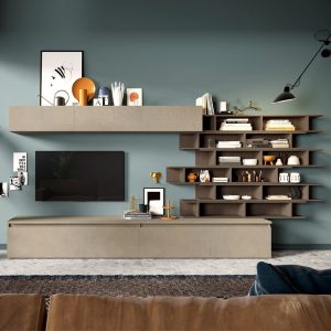 Infinite Wooden Entertainment Unit With Bookcase In Clay And Bronze | Bed Sava